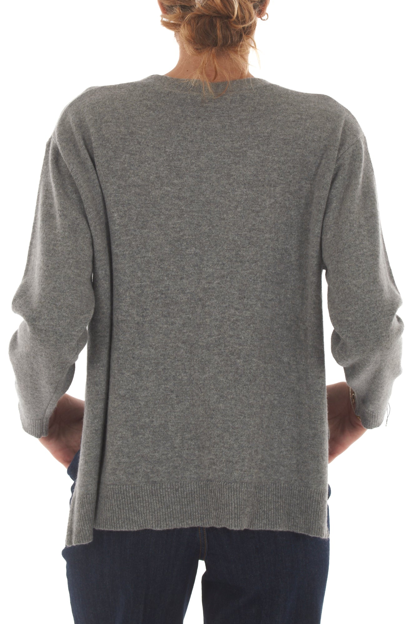 Cardiga con spacchi laterali misto cachemire Metoo - Grigio