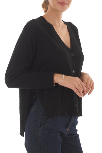 Cardigan con spacchi laterali misto cachemire Metoo - Nero