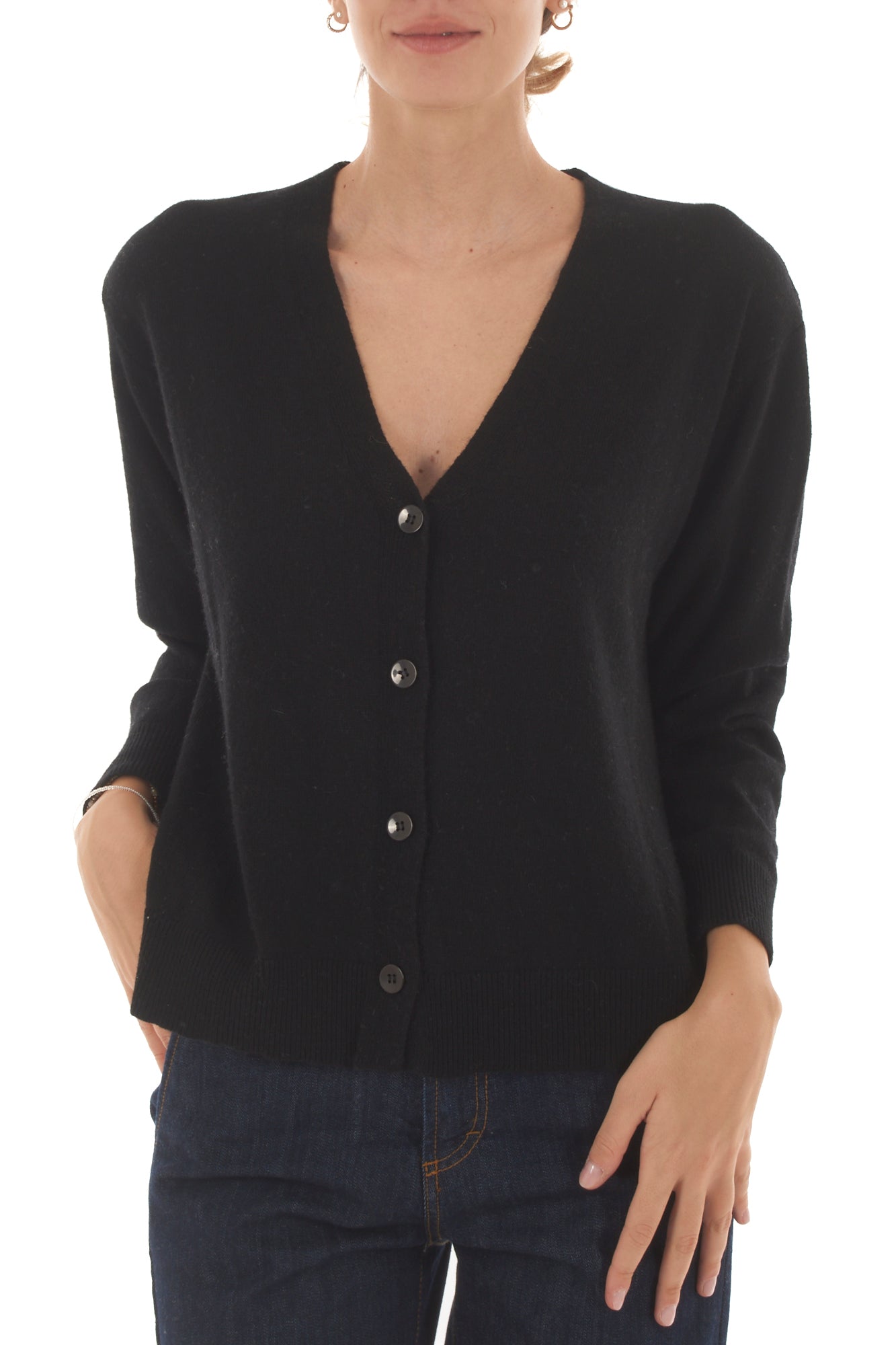 Cardigan con spacchi laterali misto cachemire Metoo - Nero