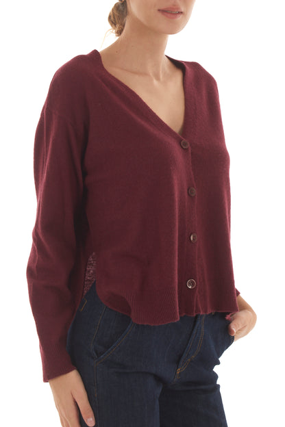 Cardigan con spacchi laterali misto cachemire Metoo - Vino