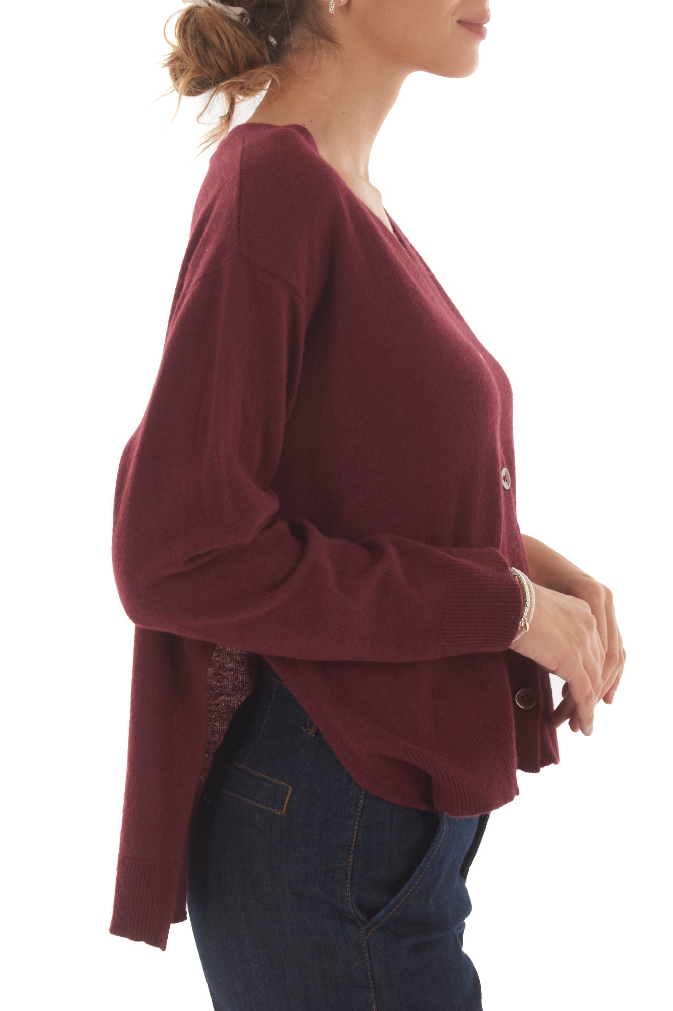 Cardigan con spacchi laterali misto cachemire Metoo - Vino