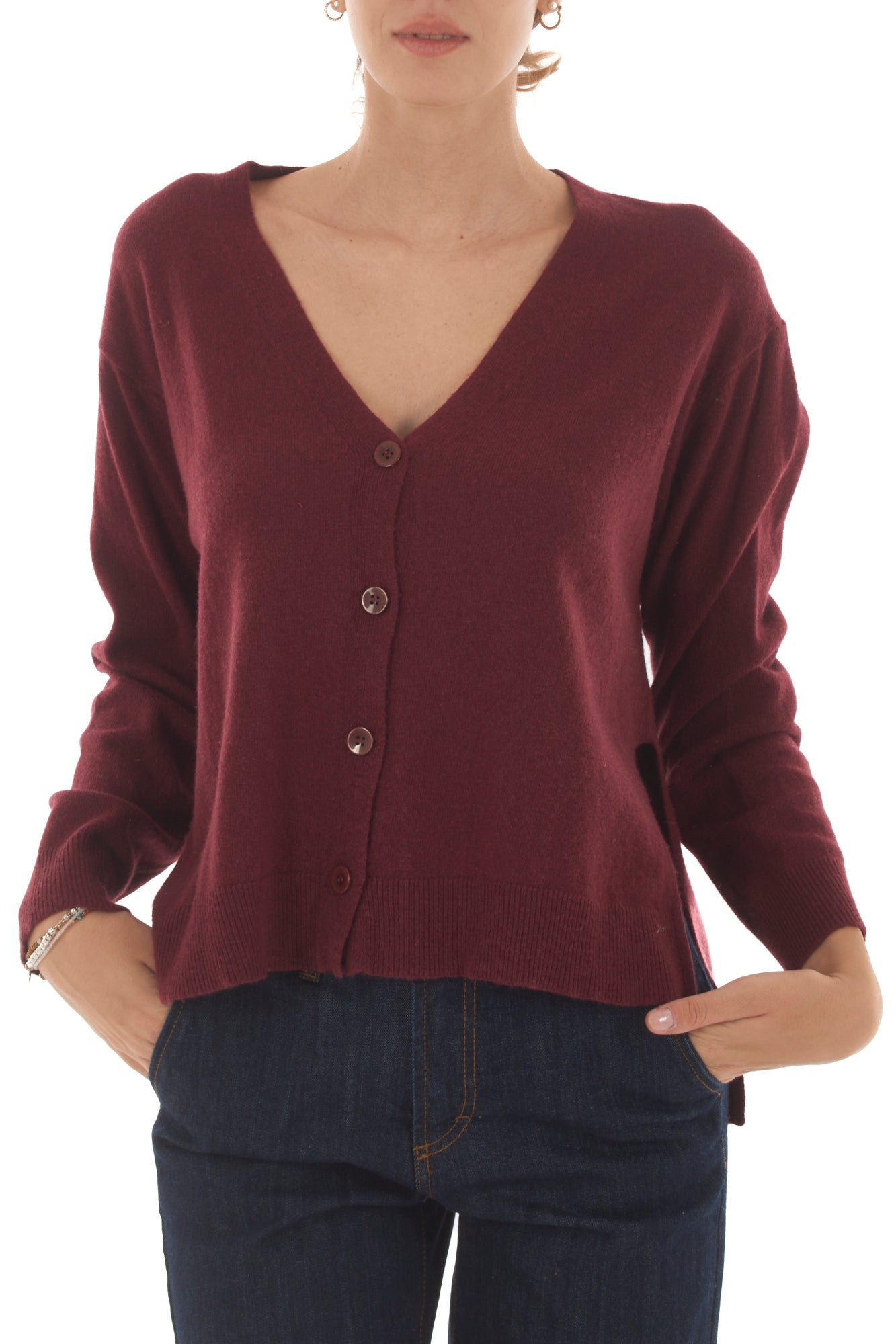 Cardigan con spacchi laterali misto cachemire Metoo - Vino