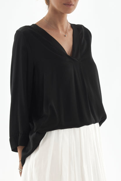 Blusa a v manica lunga da Donna Motel - Nero