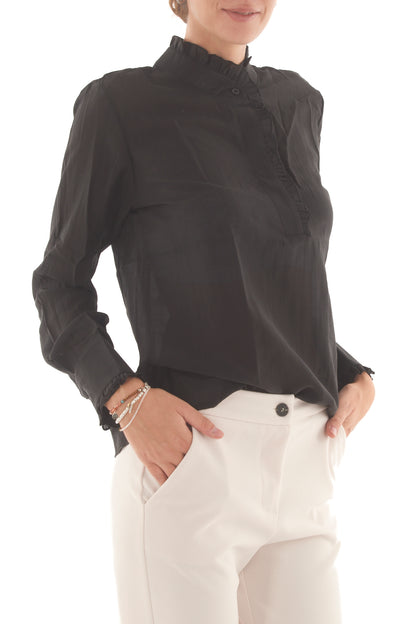 Camicia con collo alla coreana Susy mix - Nero