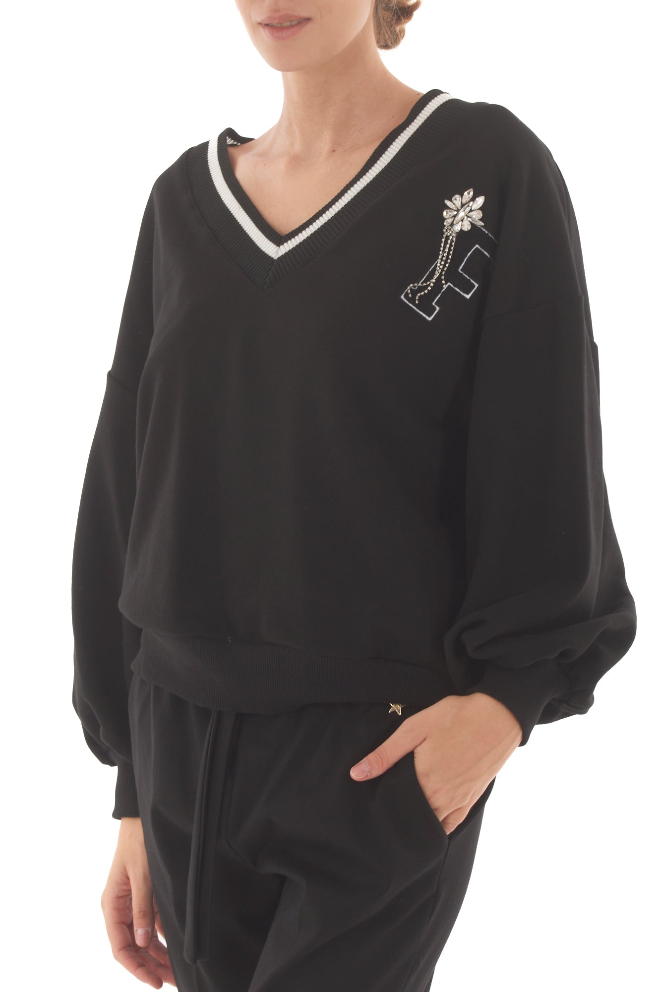 Felpa a v Susy mix - Nero