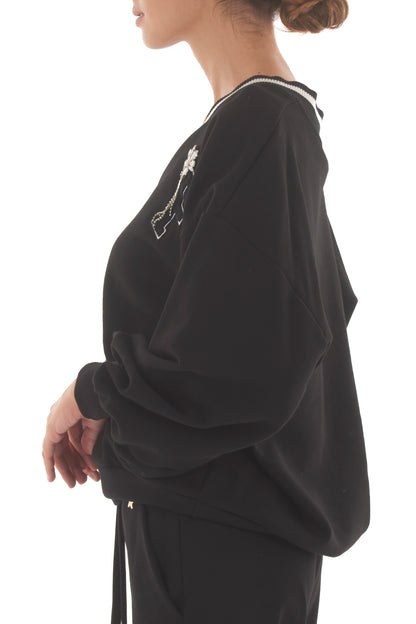 Felpa a v Susy mix - Nero