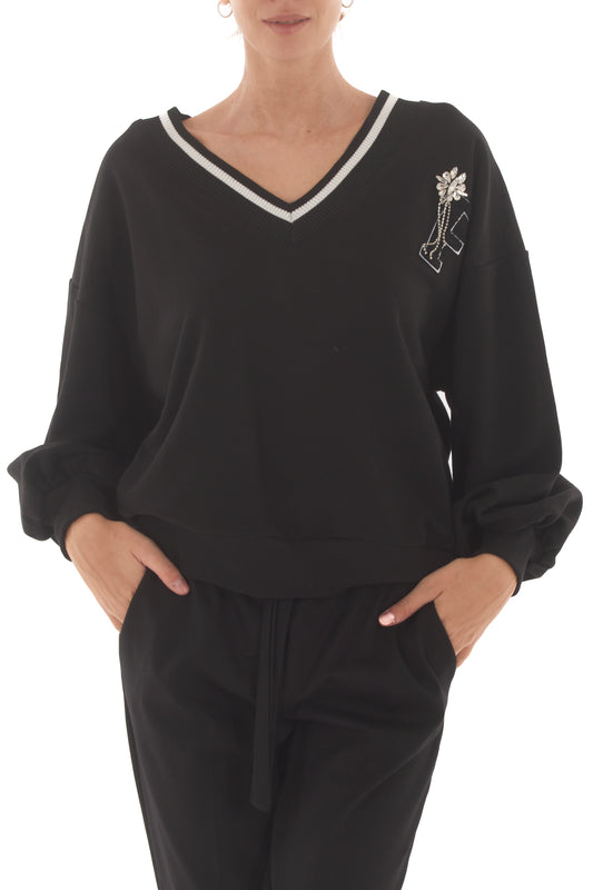 Felpa a v Susy mix - Nero