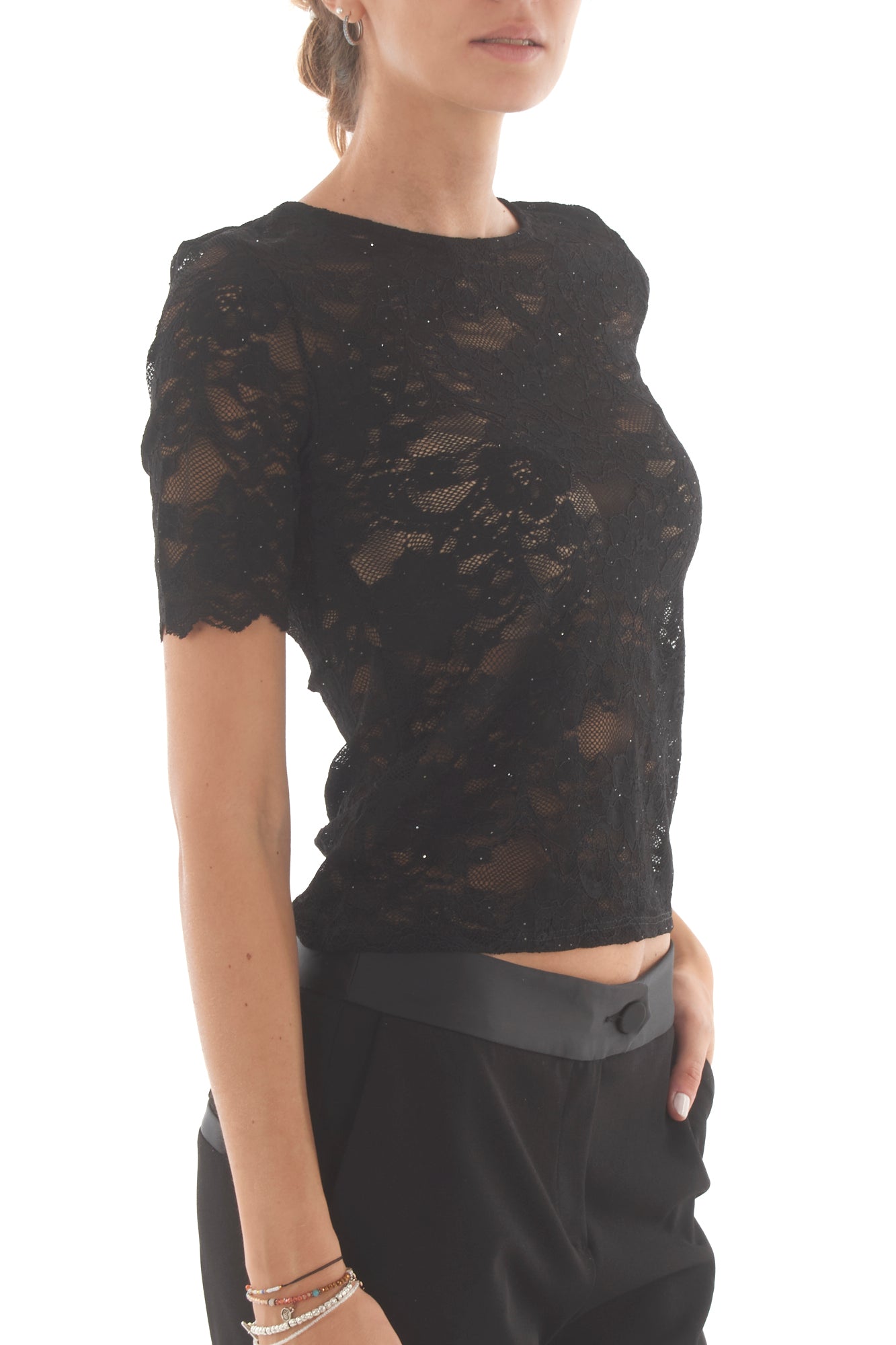 Maglia in pizzo Susy mix - Nero