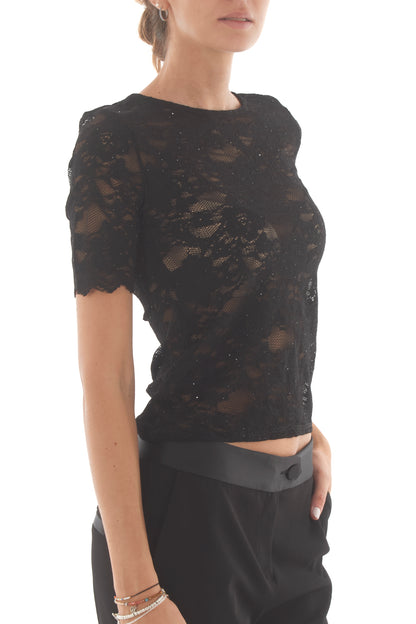 Maglia in pizzo Susy mix - Nero