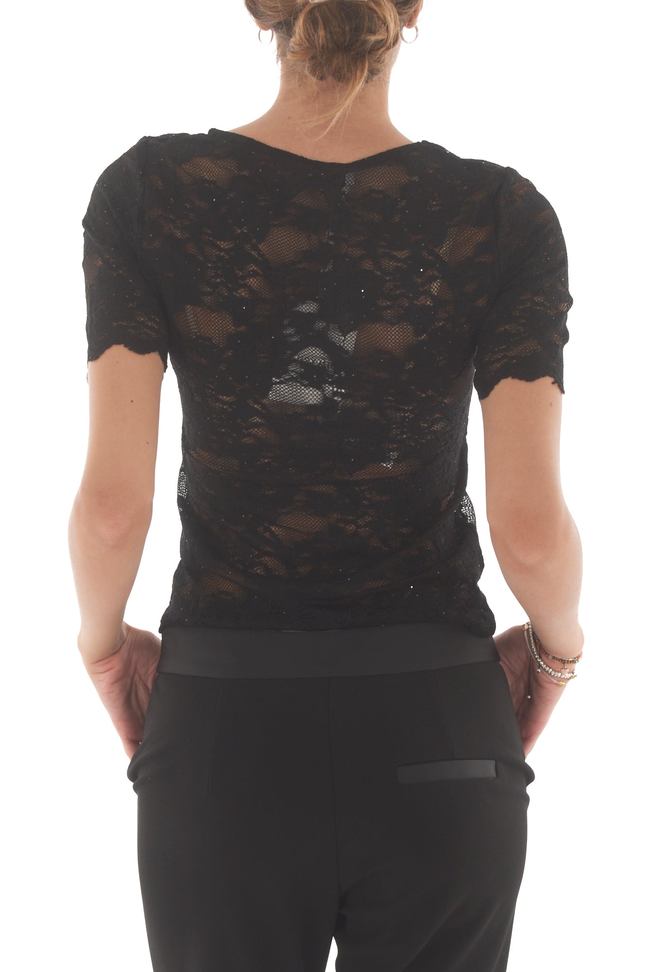 Maglia in pizzo Susy mix - Nero