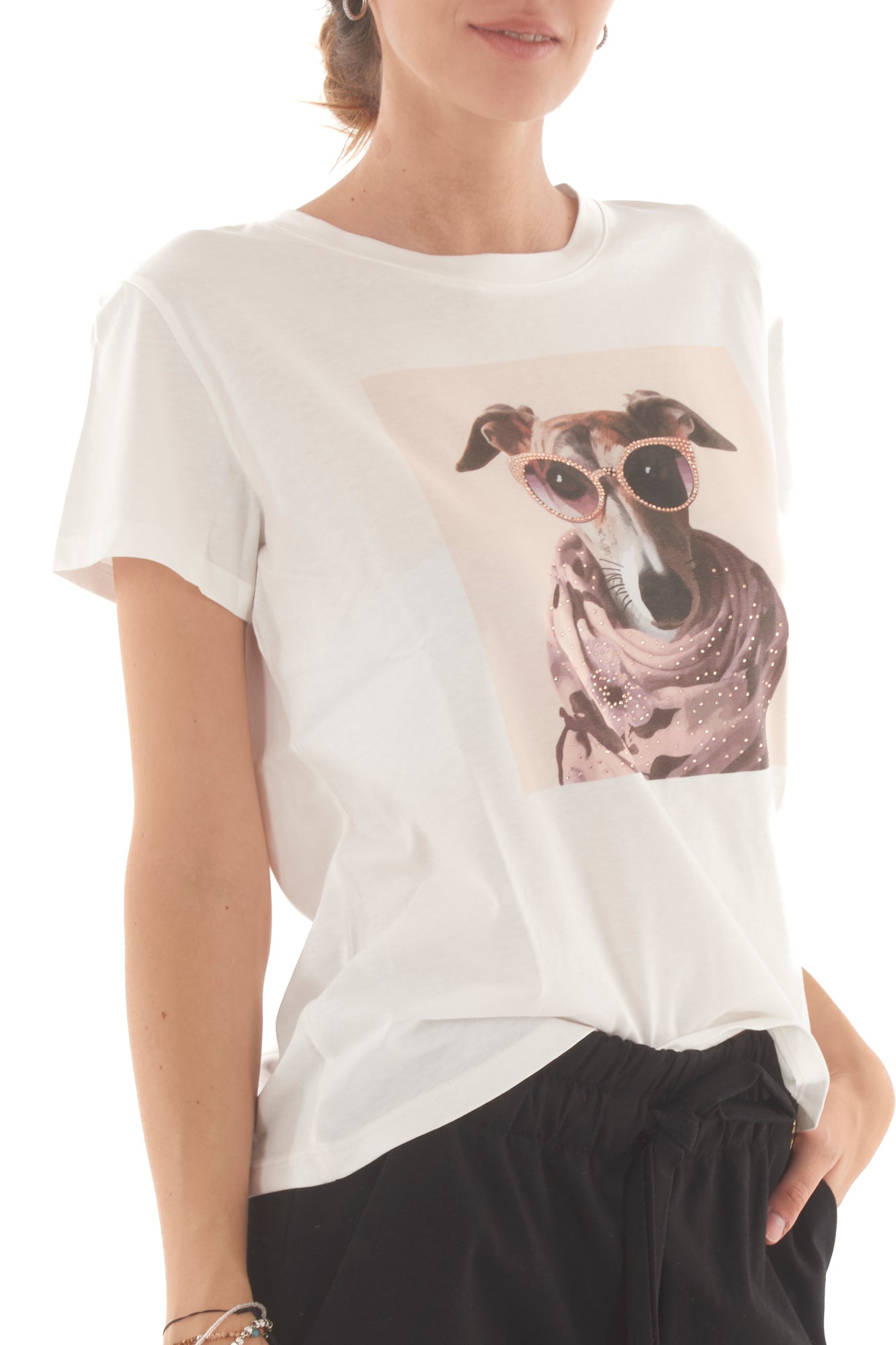 T- shirt con cane ed occhiali Susy mix - bianco