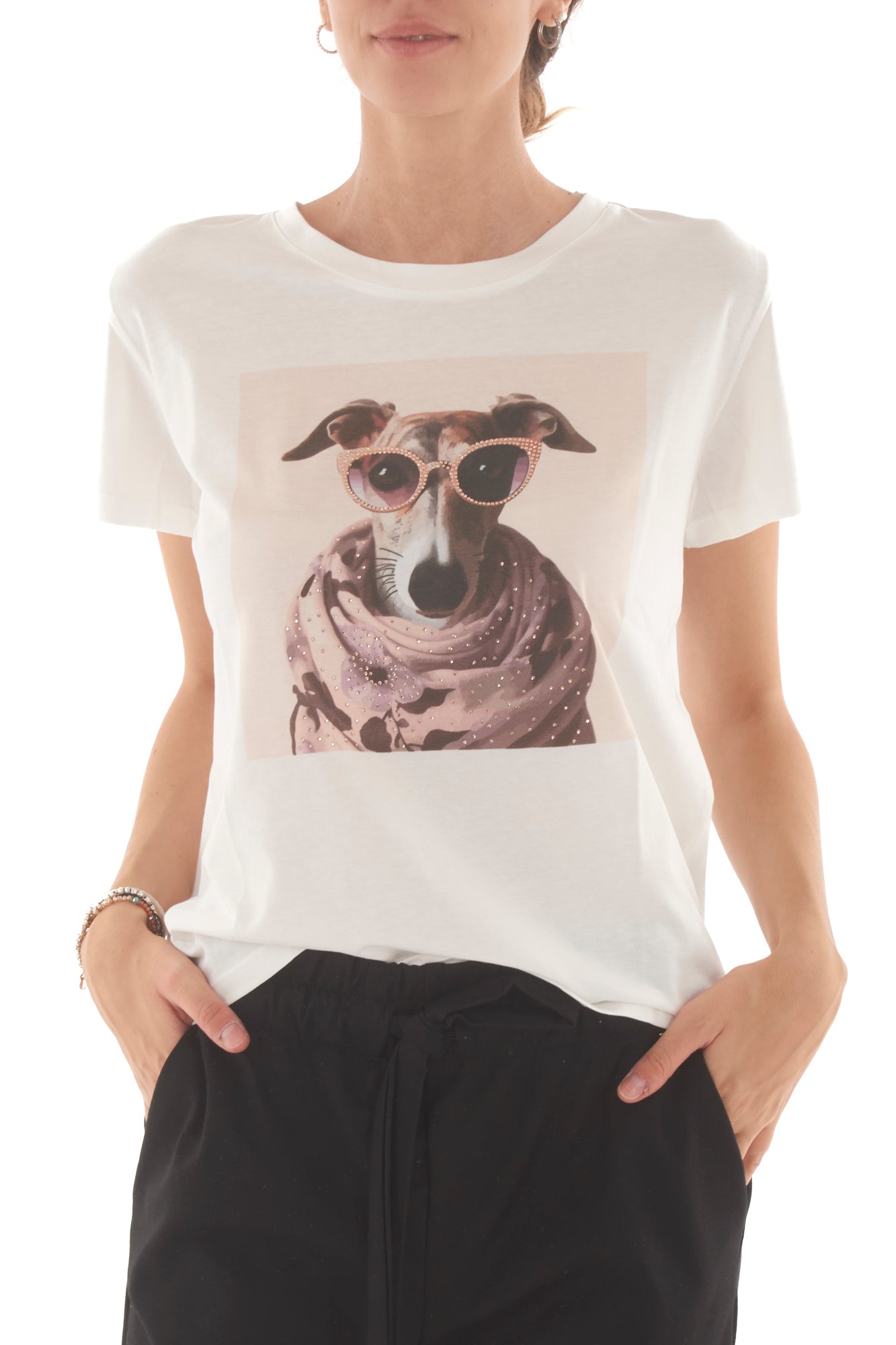 T- shirt con cane ed occhiali Susy mix - bianco