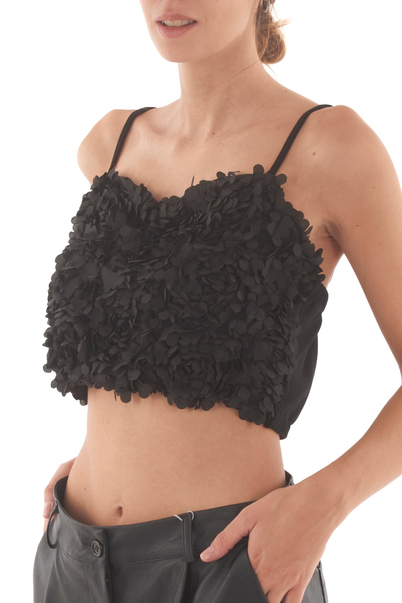 Top con fiorellini Susy mix - Nero