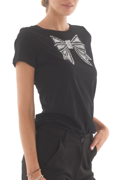 T-shirt con fiocco strass Susy mix - Nero