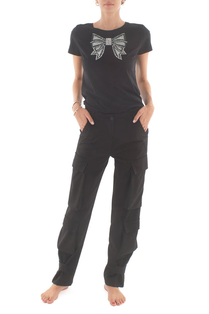 T-shirt con fiocco strass Susy mix - Nero