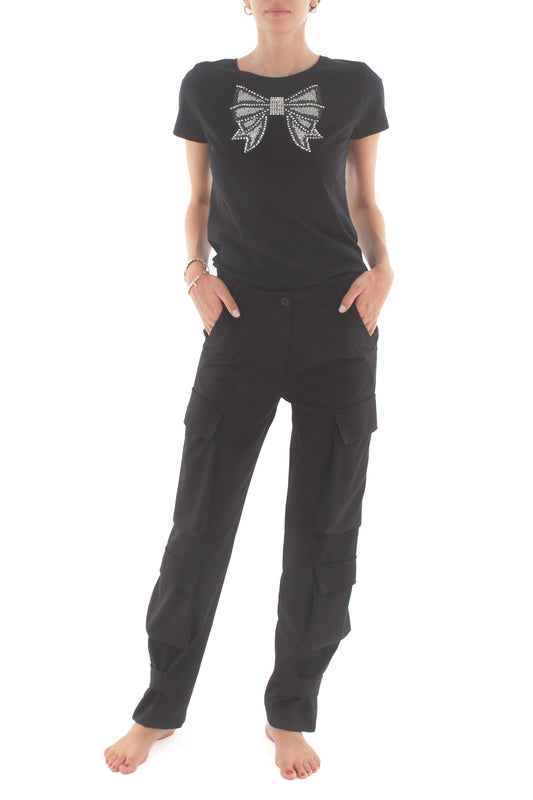 T-shirt con fiocco strass Susy mix - Nero