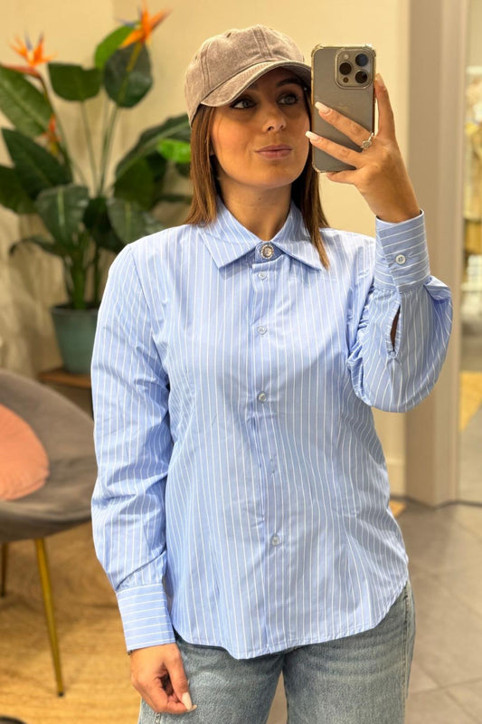 SUSY MIX Camicia rigata Susy mix Celeste Celeste