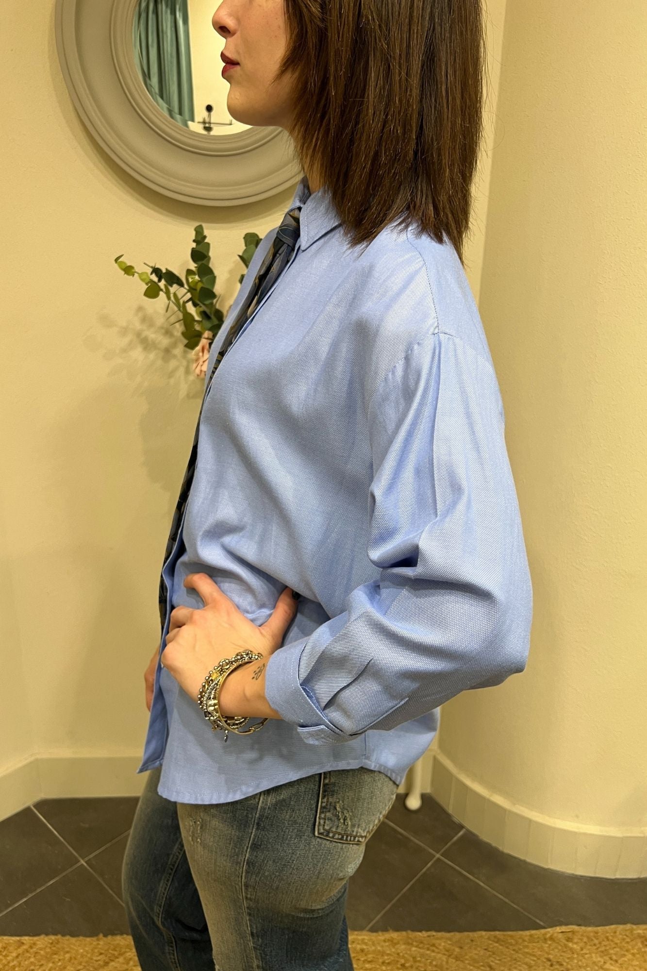 DIXIE Camicia con cravatta vintage Dixie Celeste