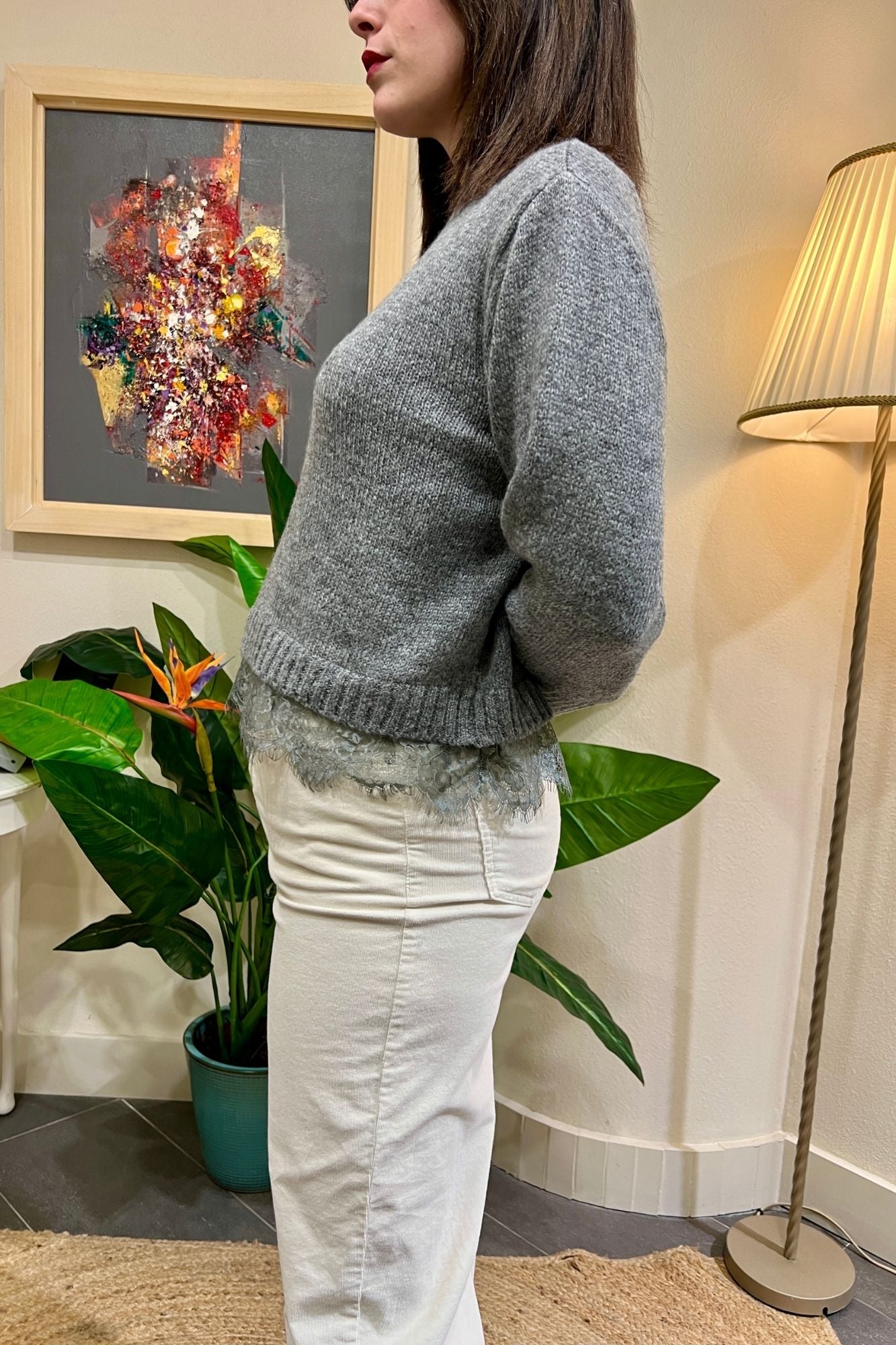 DIXIE Maglione con pizzo Dixie Grigio