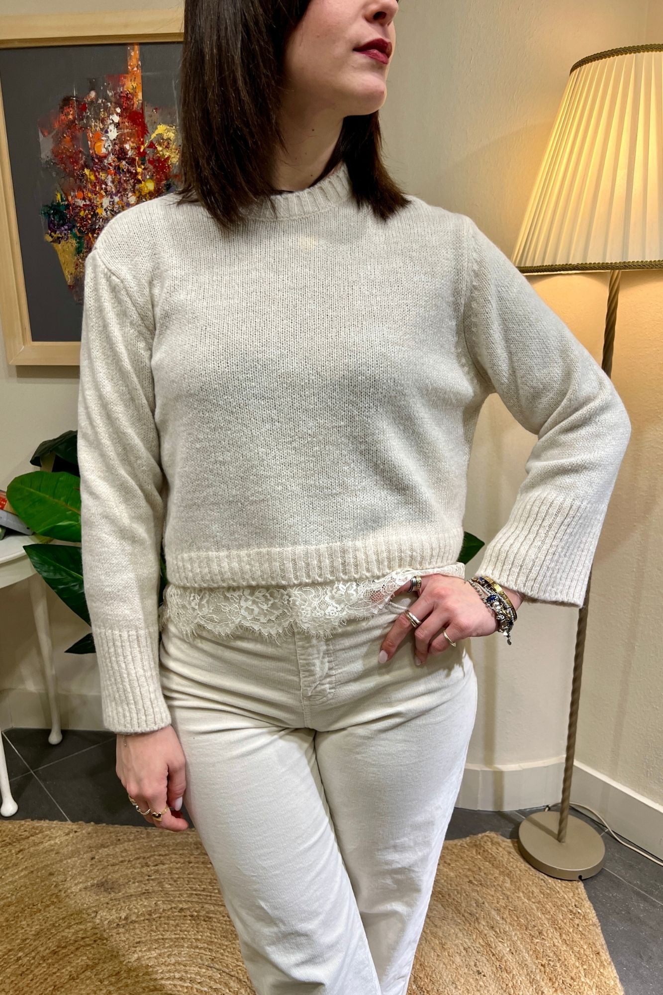 DIXIE Maglione con pizzo Dixie Panna