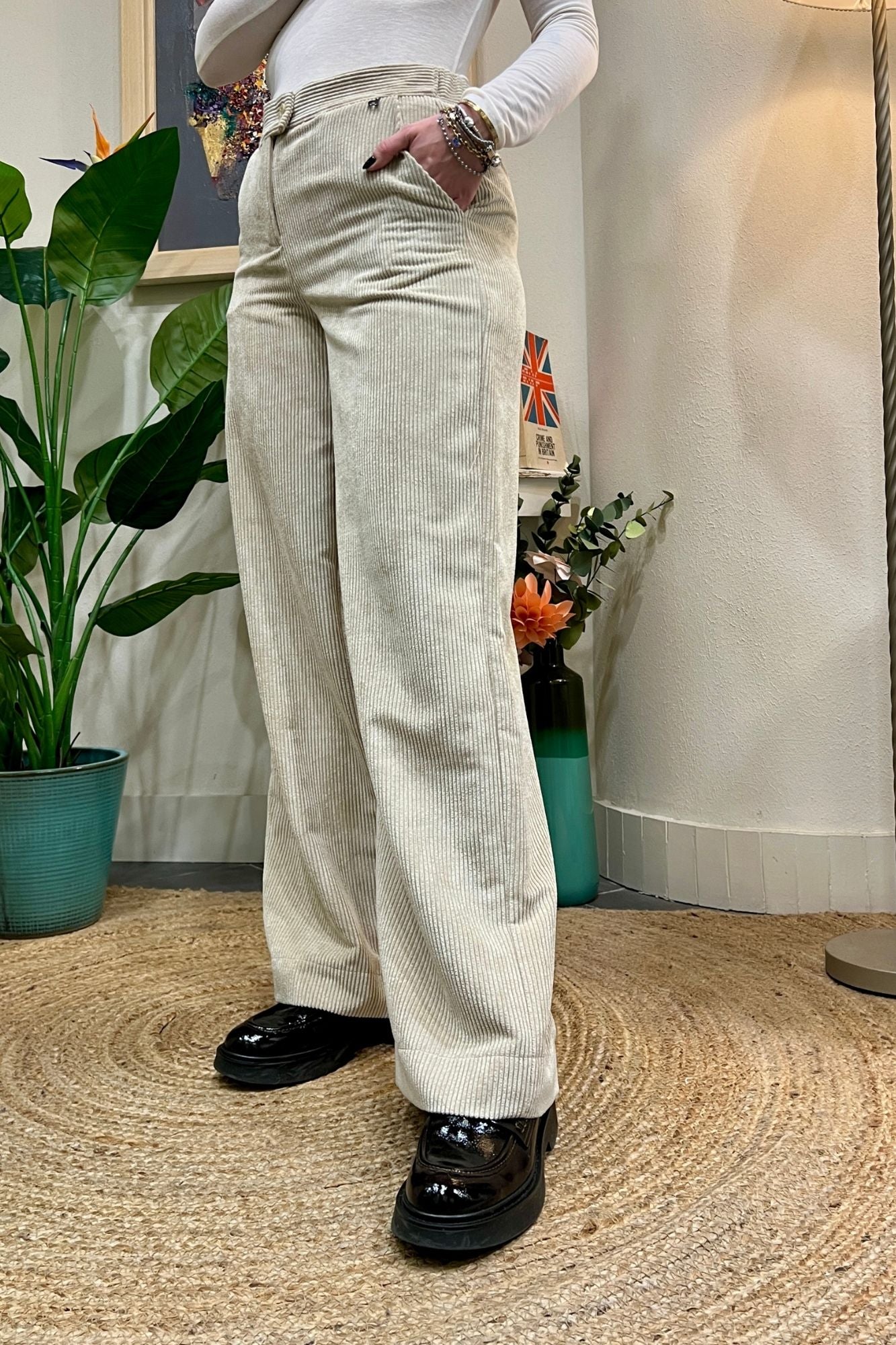 DIXIE Pantalone di velluto a coste Dixie Gesso