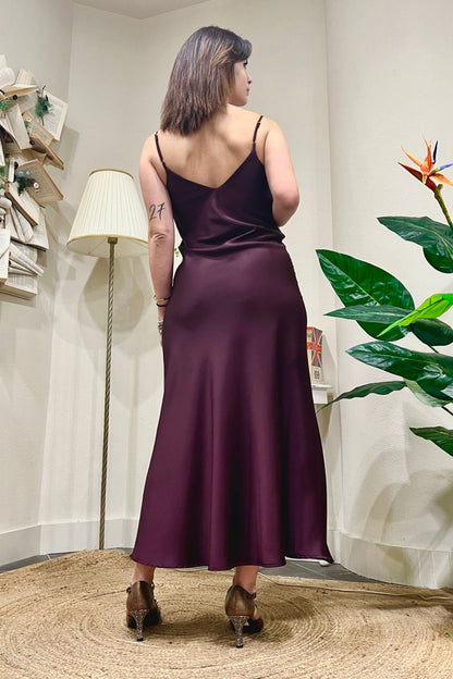 IMPERIAL Abito in satin e pizzo Imperial Prugna