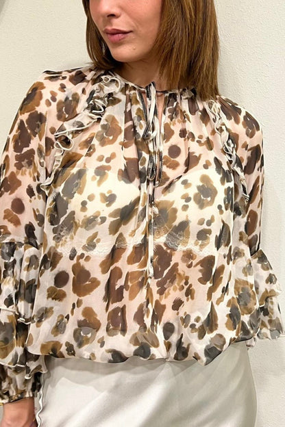 IMPERIAL Blusa leopardata con manica a balze Imperial Panna