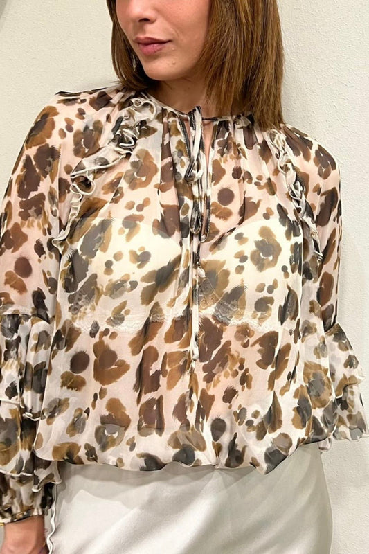 IMPERIAL Blusa leopardata con manica a balze Imperial Panna