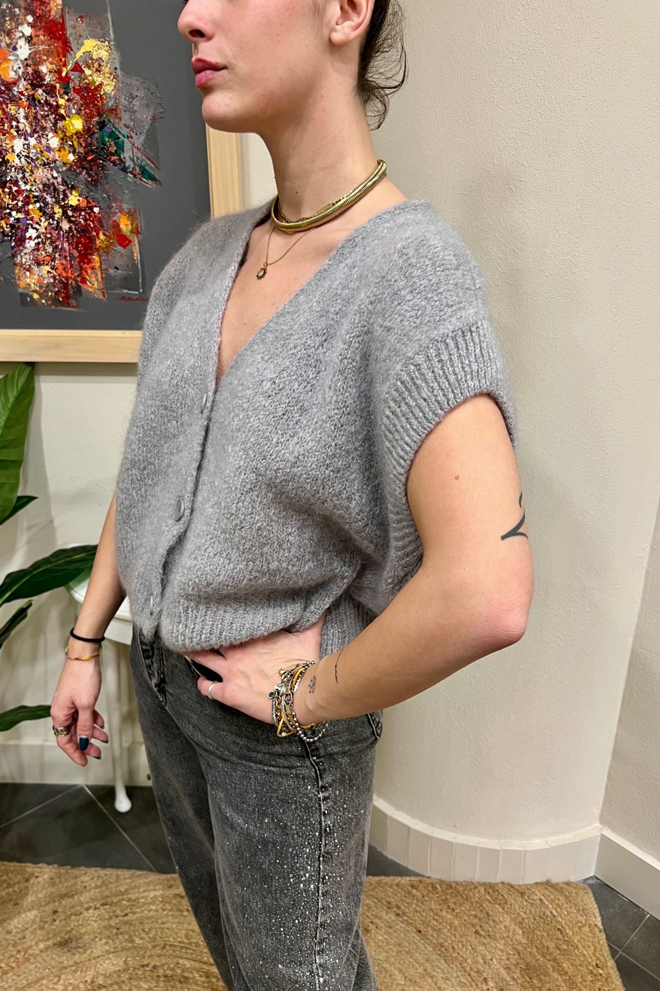 IMPERIAL Gilet misto mohaie Imperila Grigio