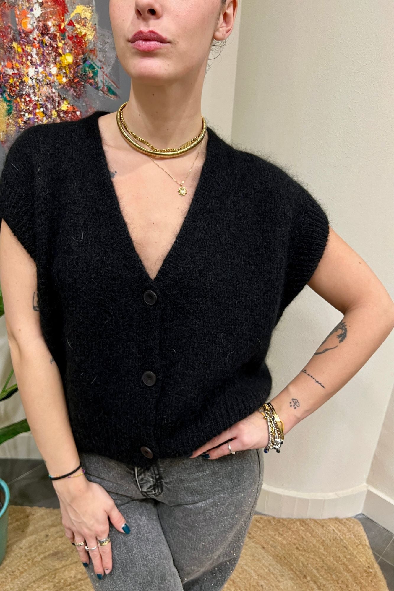 IMPERIAL Gilet misto mohair Imperial Nero