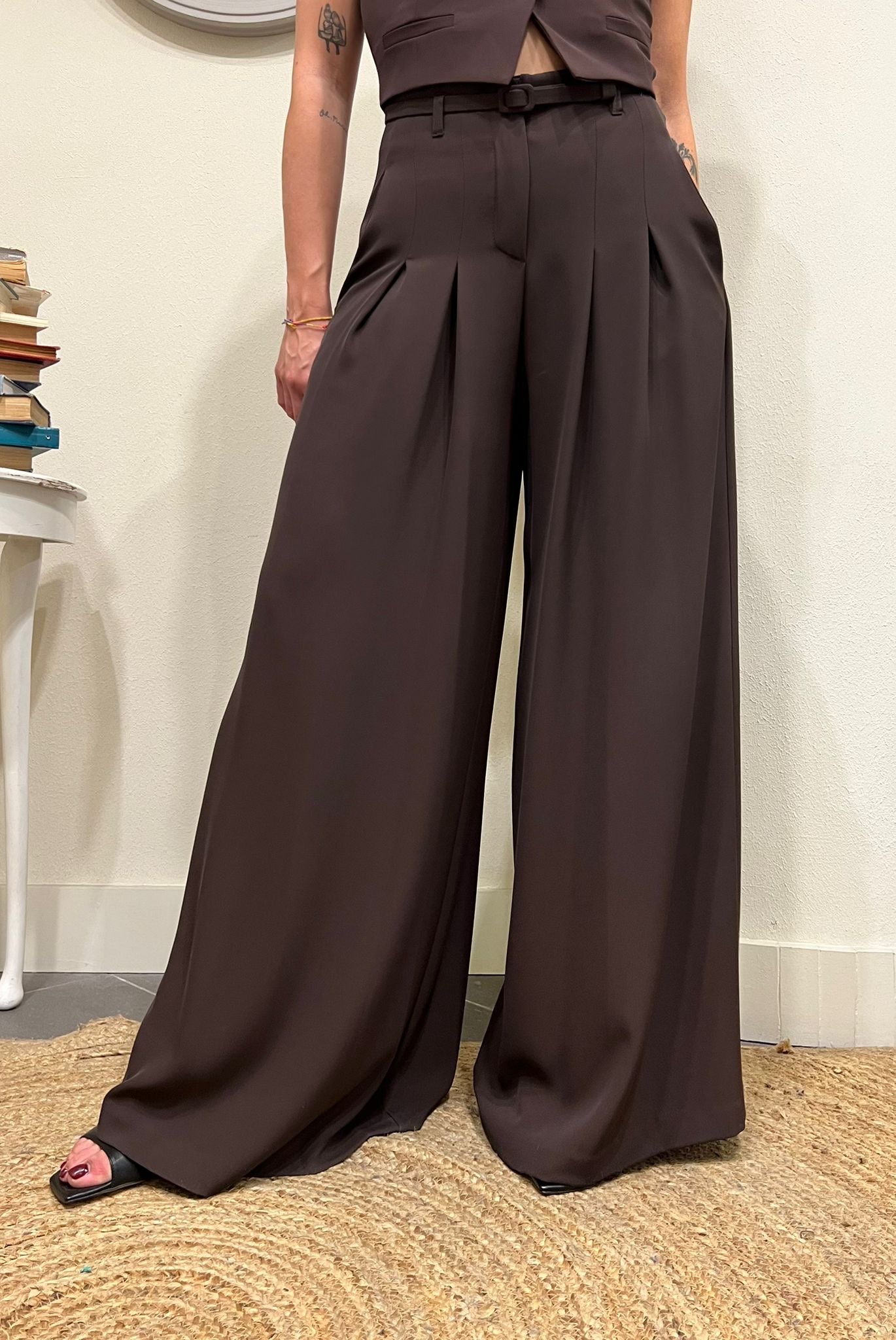 IMPERIAL Pantalone palazzo con cintina Imperial Moro