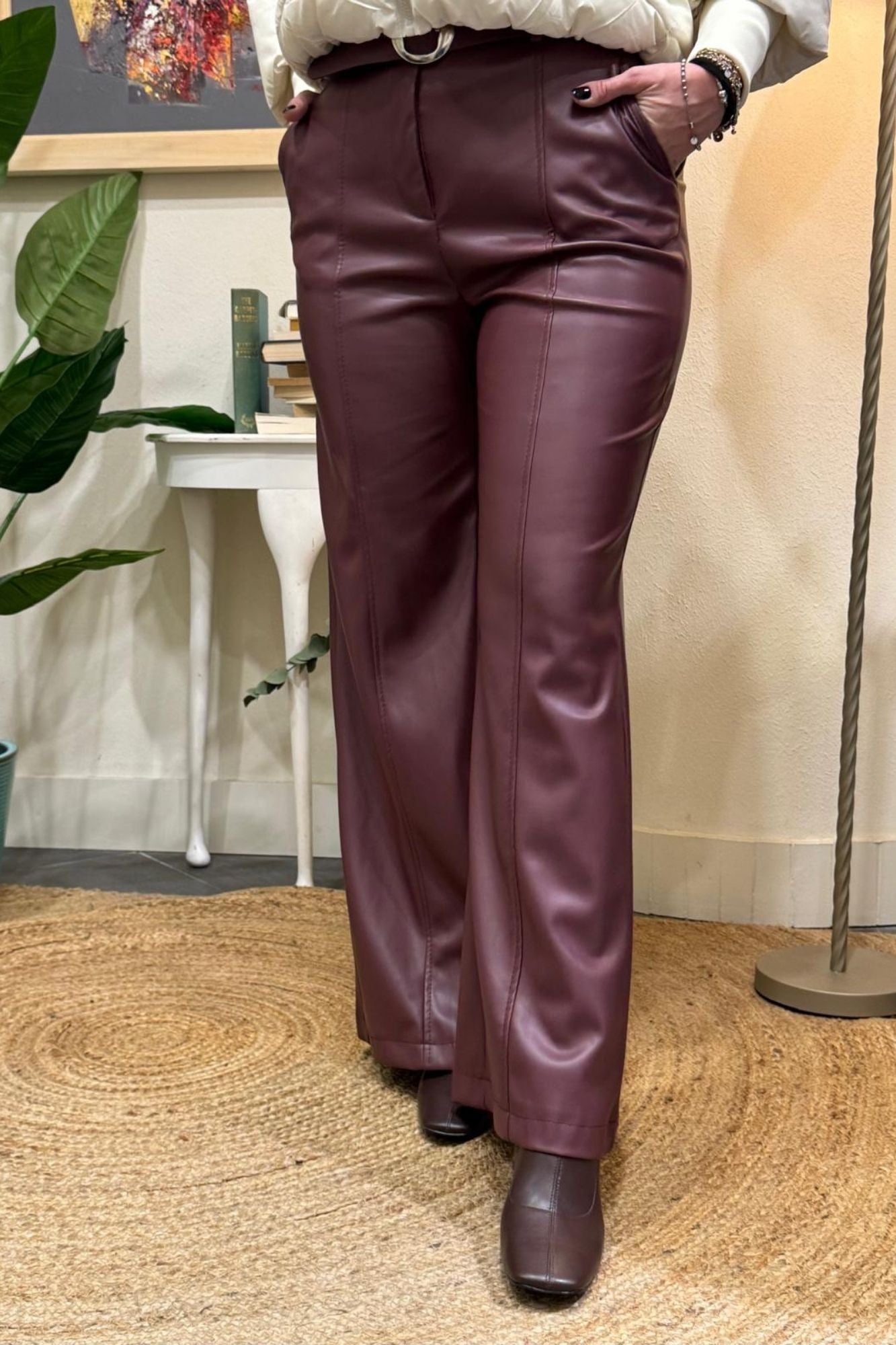 IMPERIAL Pantalone palazzo ecopelle Imperial Bordeau