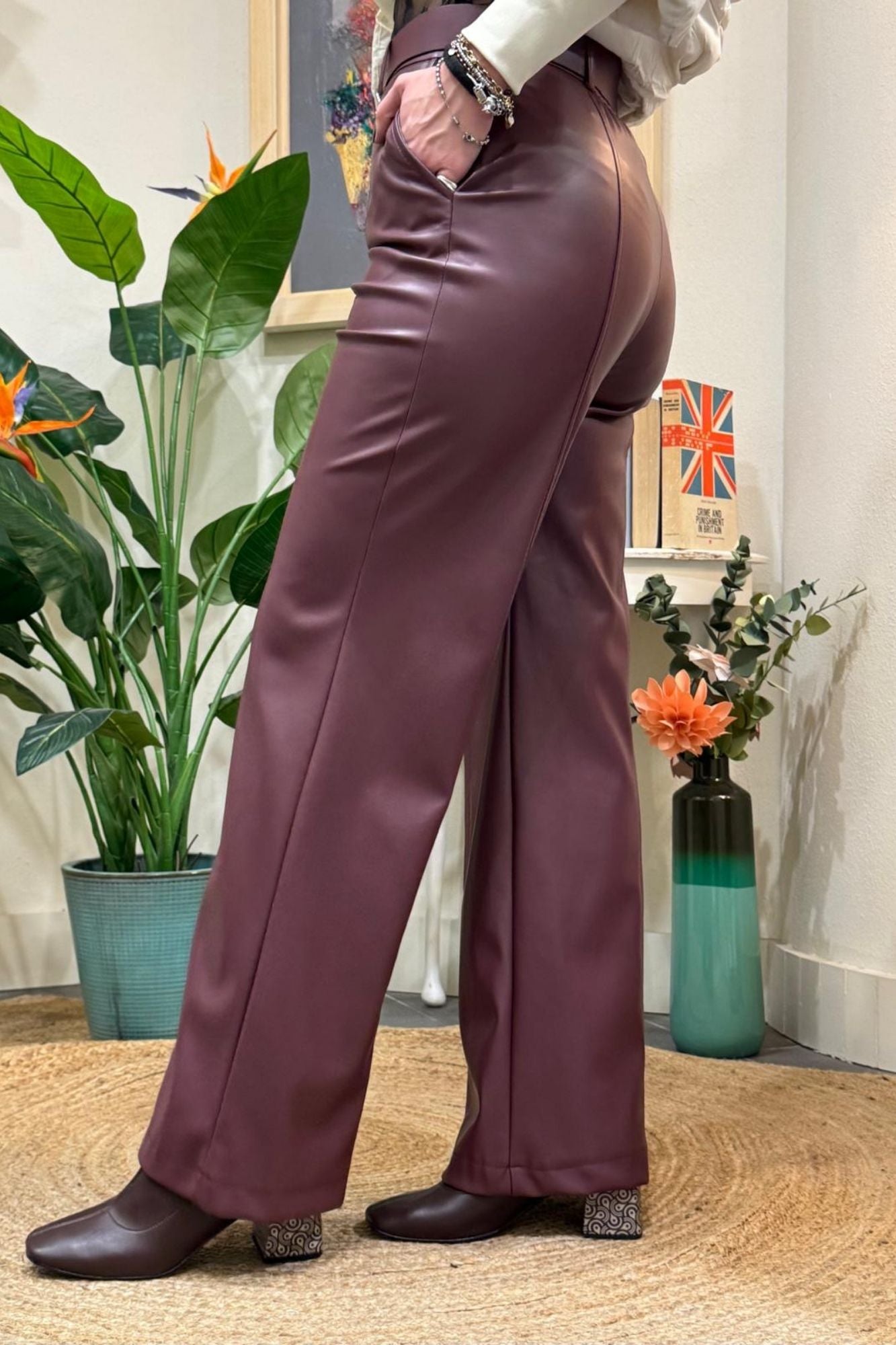 IMPERIAL Pantalone palazzo ecopelle Imperial Bordeau