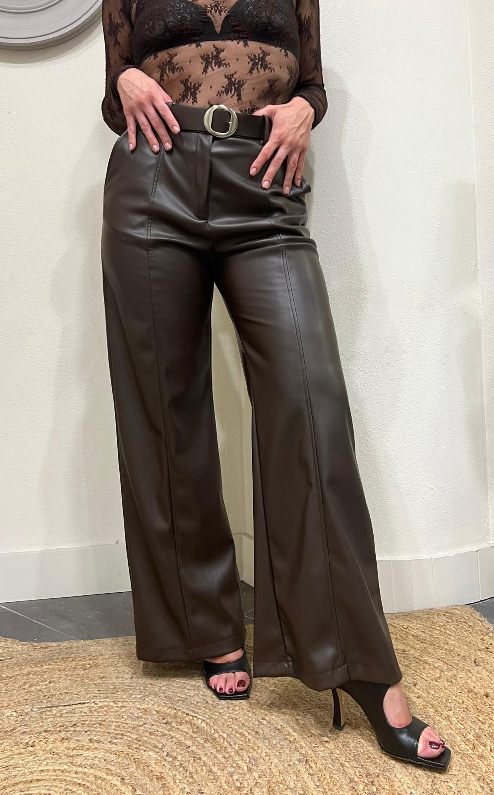 IMPERIAL Pantalone palazzo ecopelle Imperial Moro