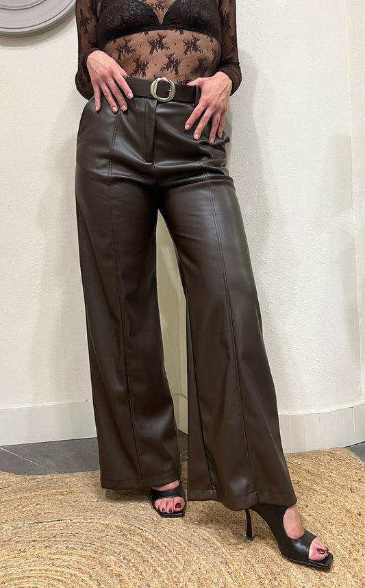 IMPERIAL Pantalone palazzo ecopelle Imperial Moro