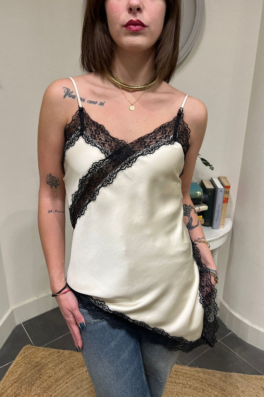 IMPERIAL Canottiere in satin e pizzo Imperial Gesso