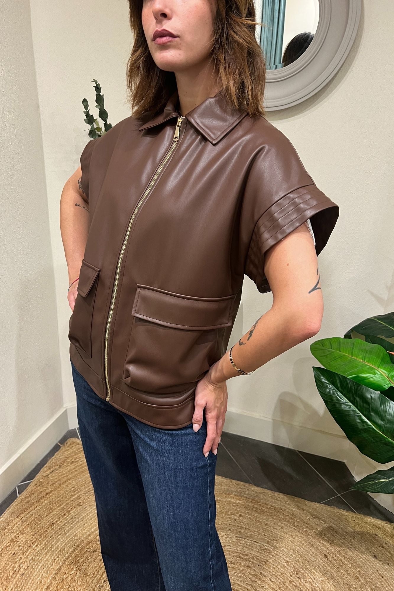 MOTEL Gilet con zip Motel Cioccolato