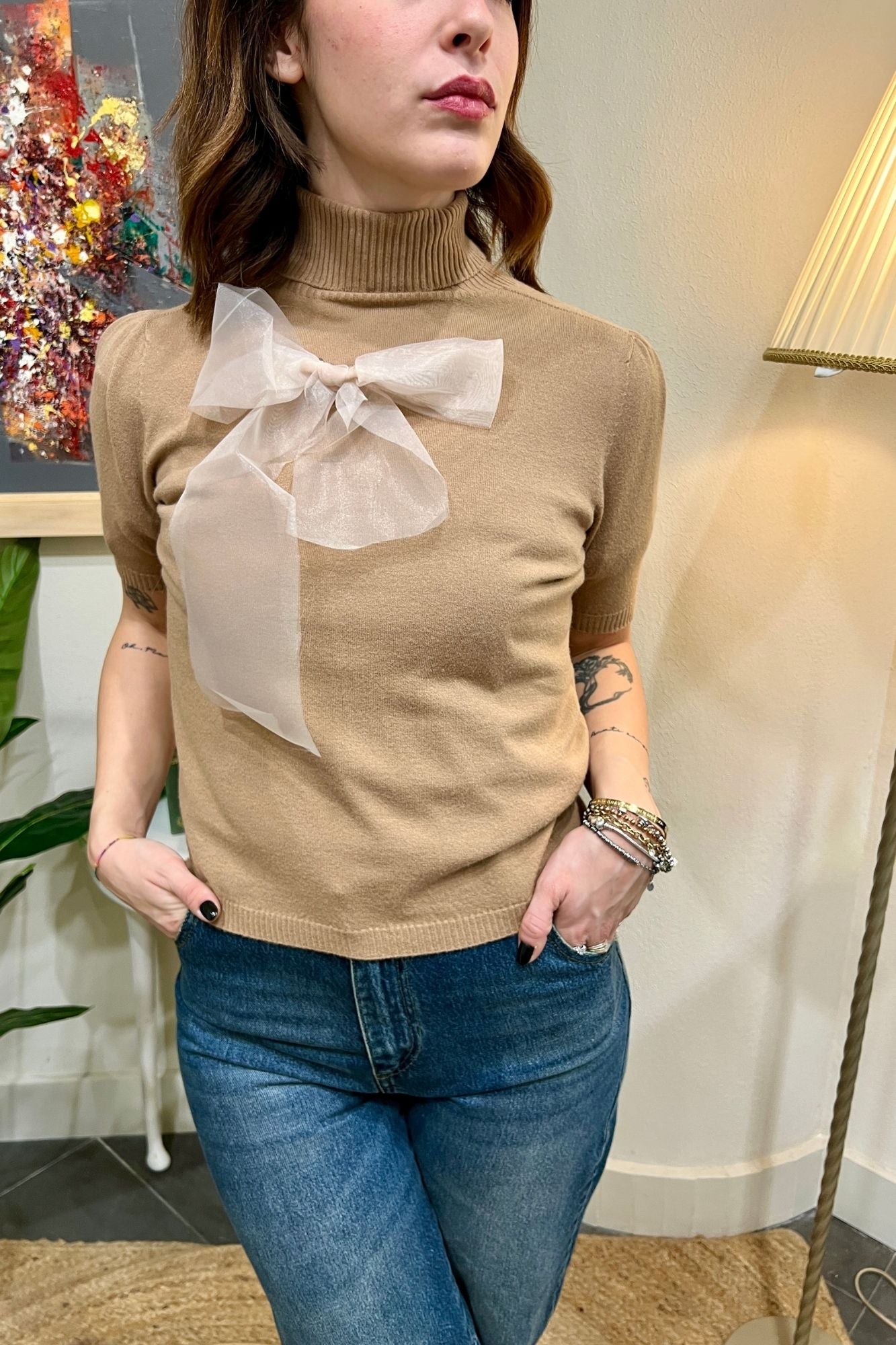 MOTEL Lupetto mezza manica Motel Cammello