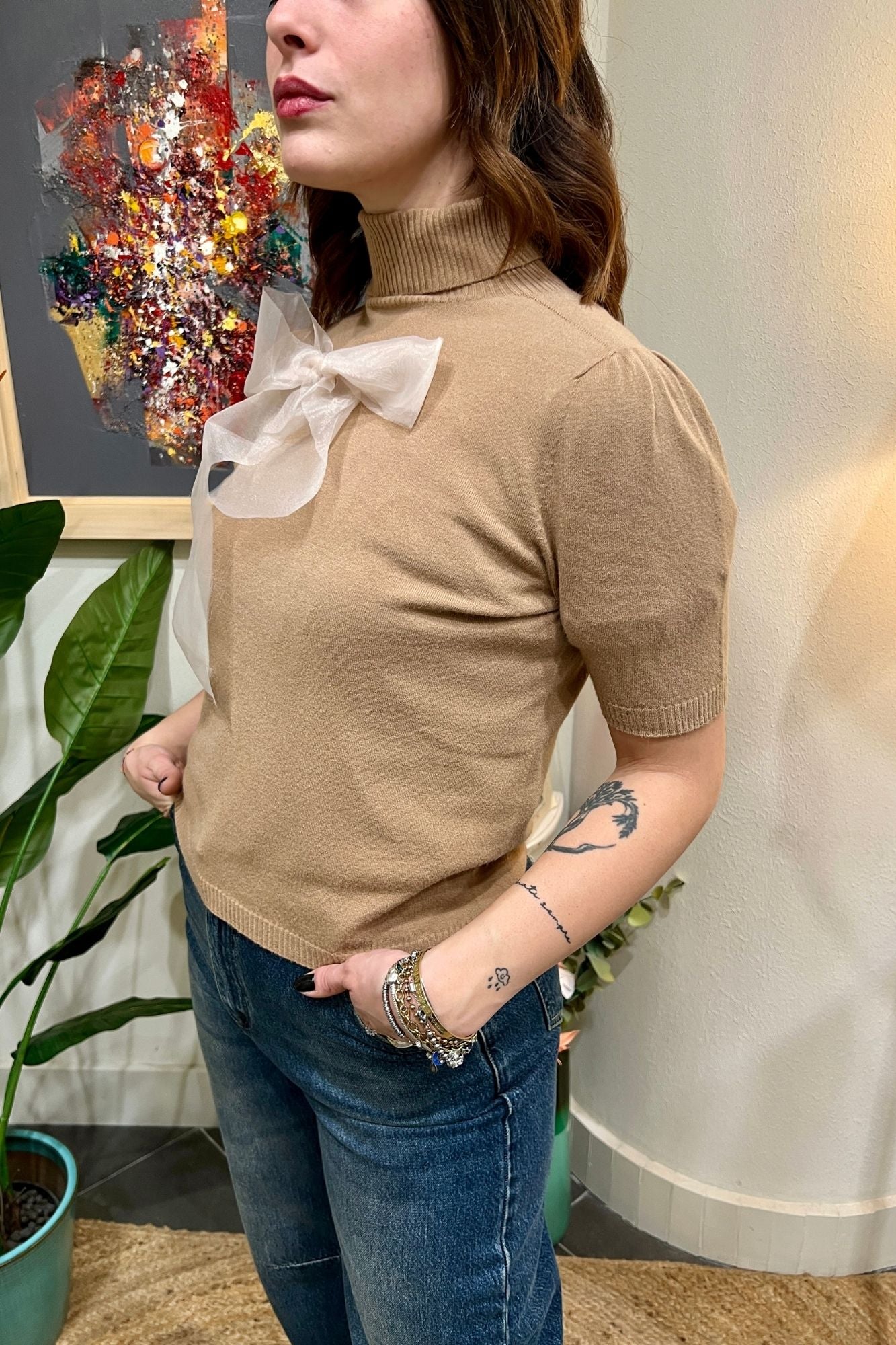 MOTEL Lupetto mezza manica Motel Cammello