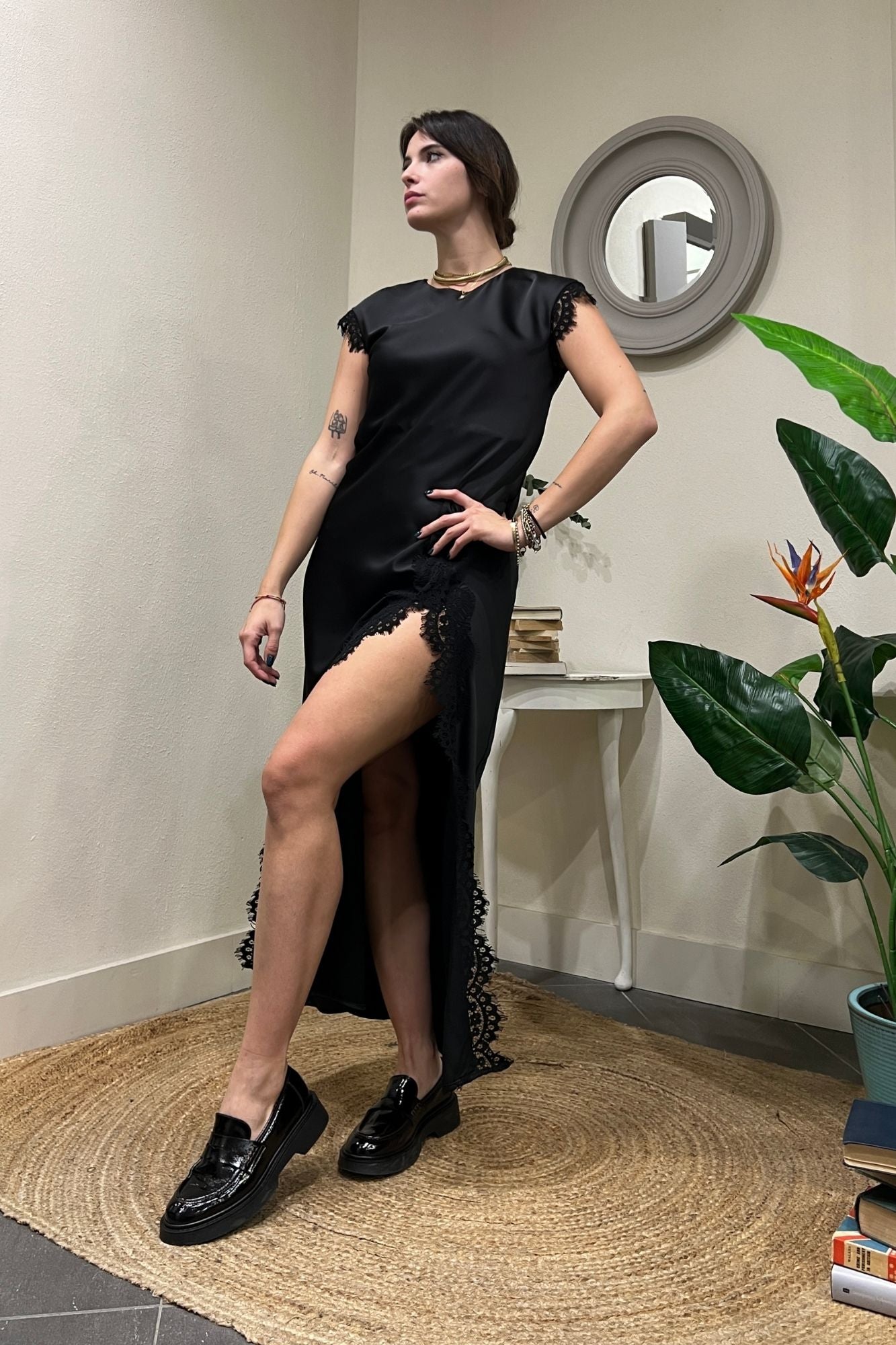 MOTEL Abito satin e pizzo Motel Nero