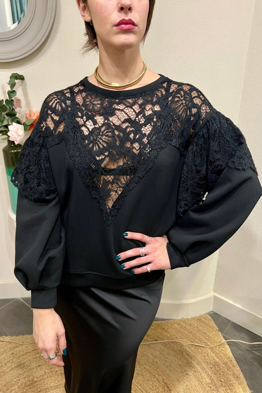 PHILIA LOFT Felpa con pizzo Phlia loft Nero