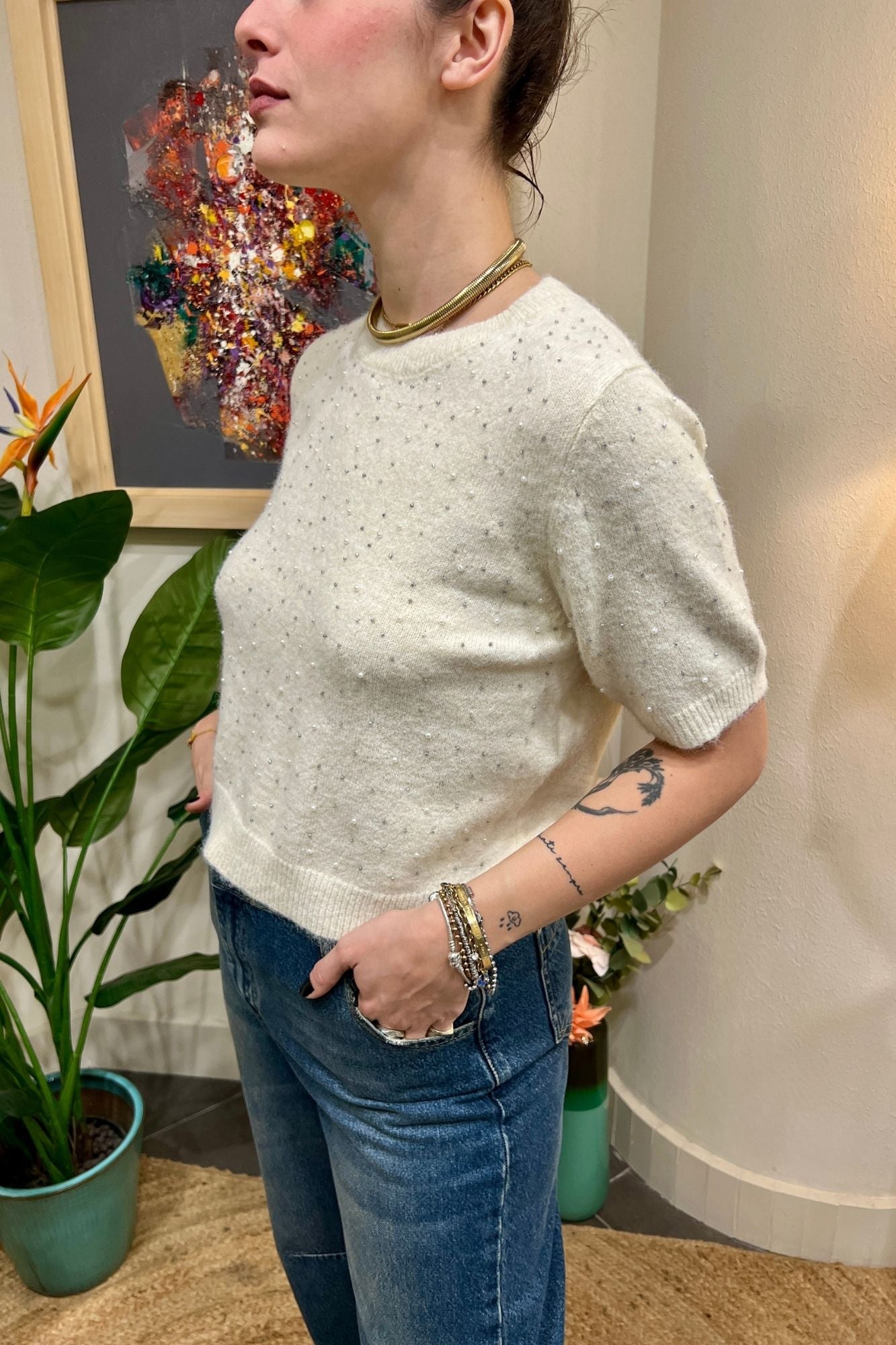 SOUVENIR Maglione con perline Souvenir Panna