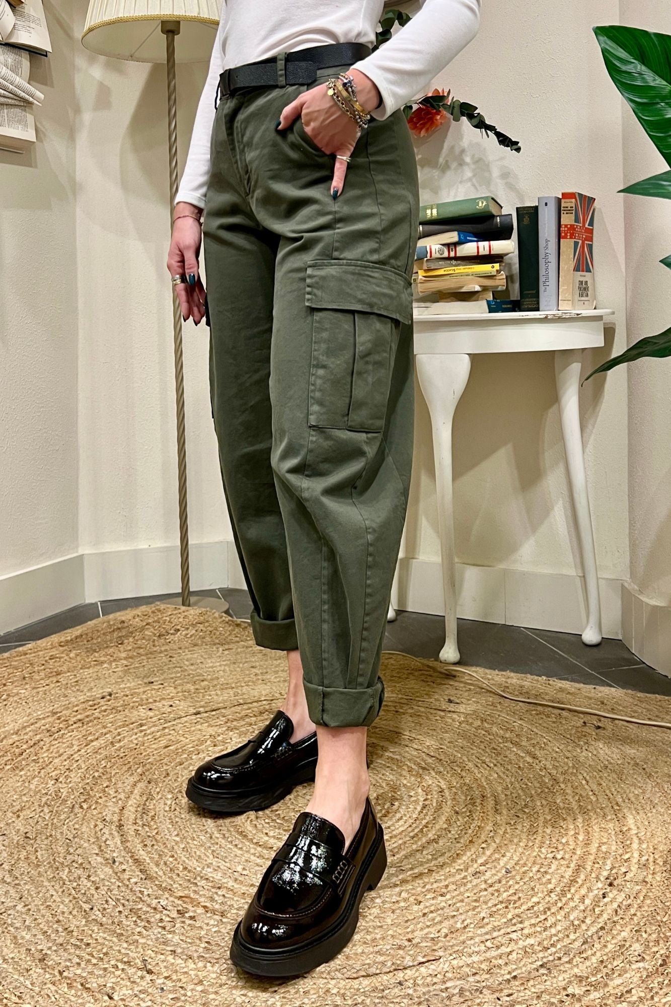 Pantalone con tasconi Verde Susy mix