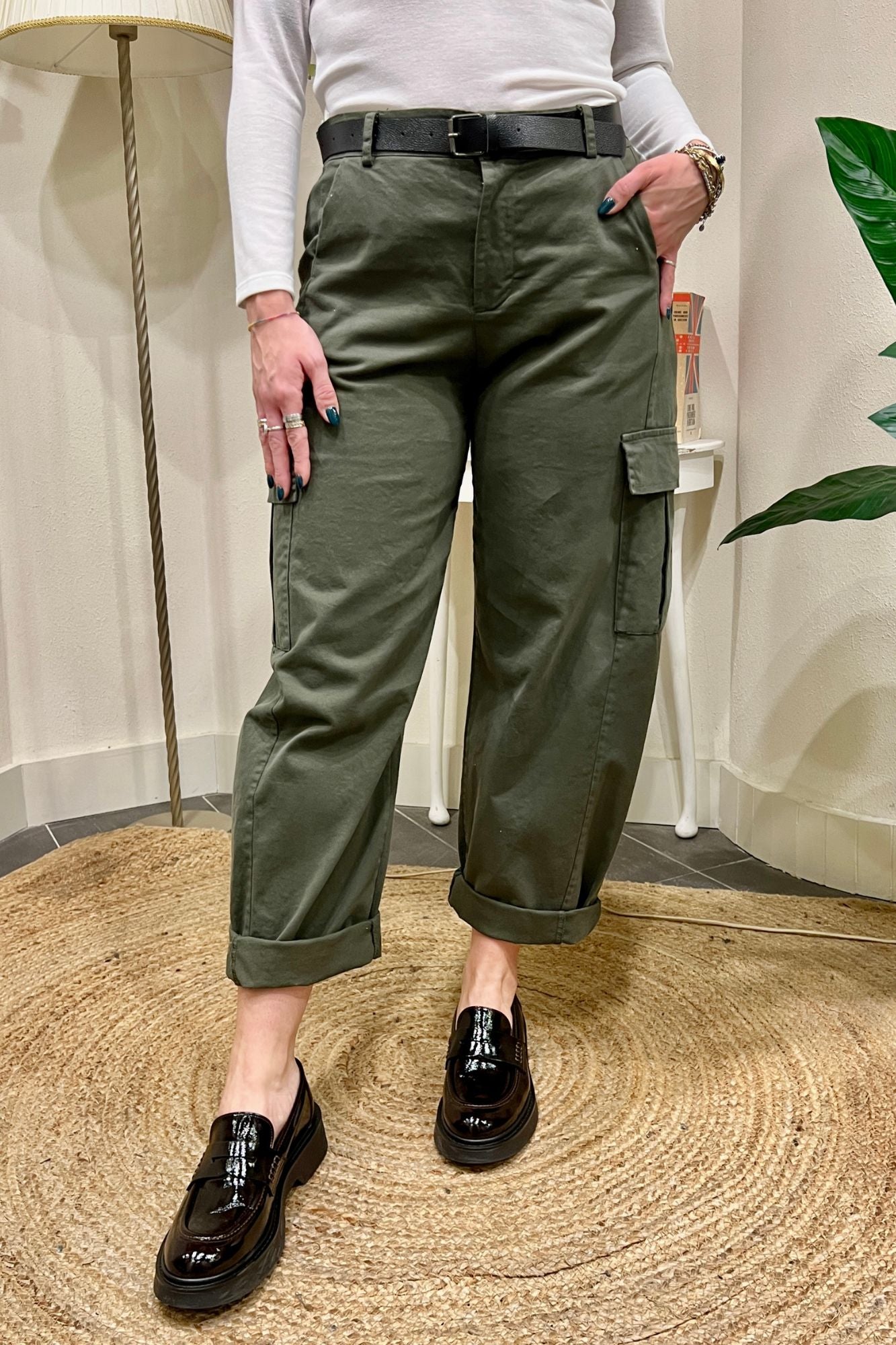 Pantalone con tasconi Verde Susy mix