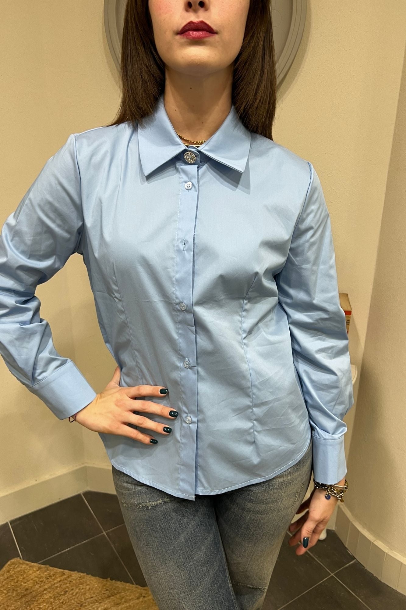 SUSY MIX Camicia con bottone gioiello Susy mix - Bianco Celeste