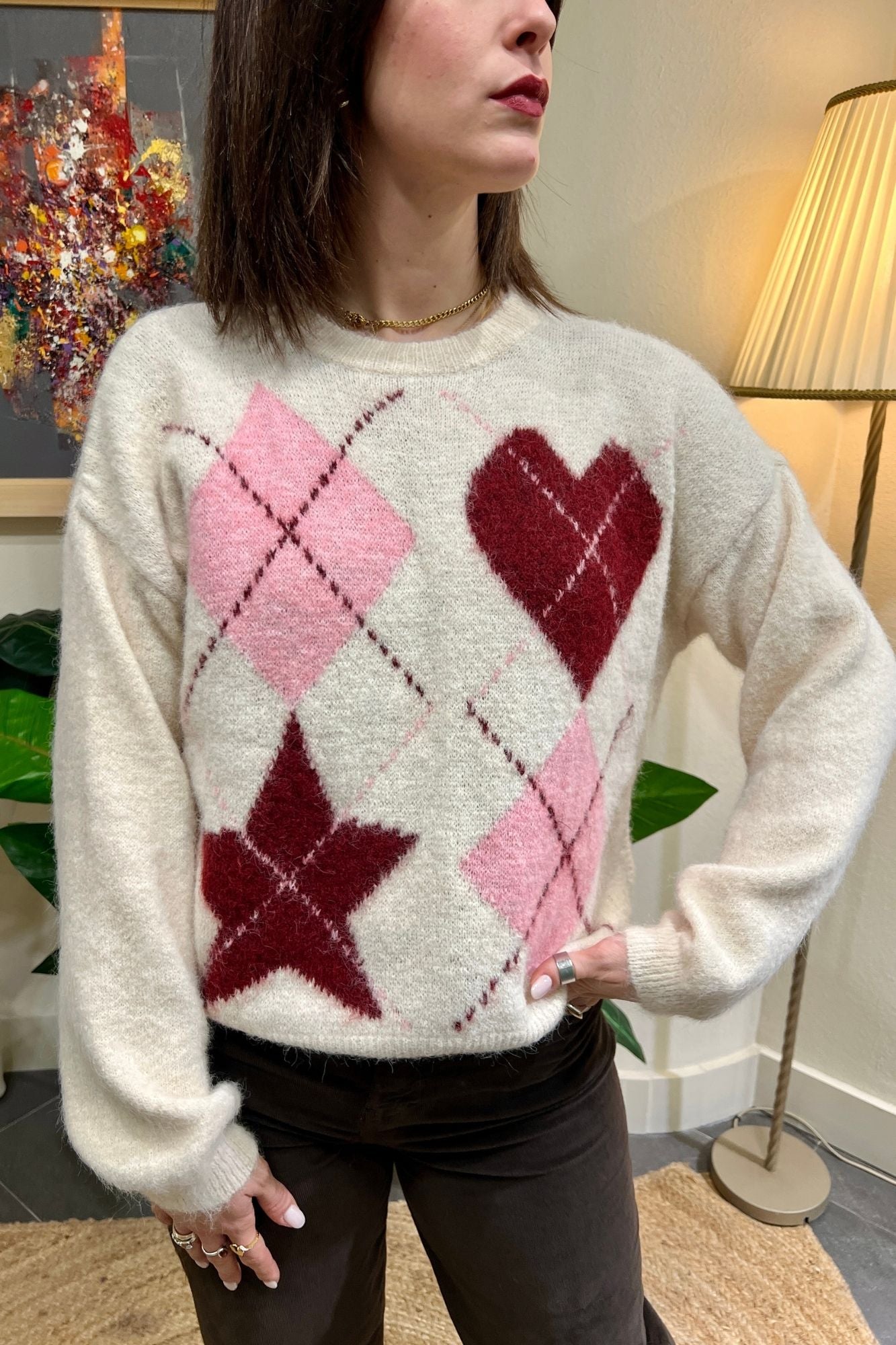 SUSY MIX Maglione rombi e cuore Susy mix Crema