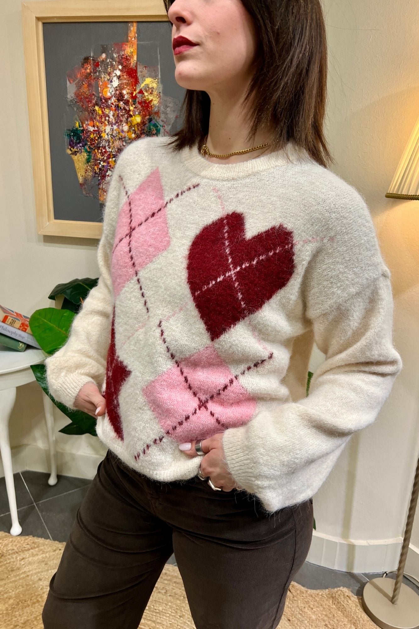 SUSY MIX Maglione rombi e cuore Susy mix Crema