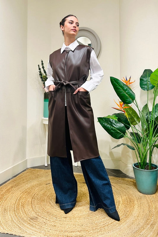 Gilet lungo eco pelle Susy mix