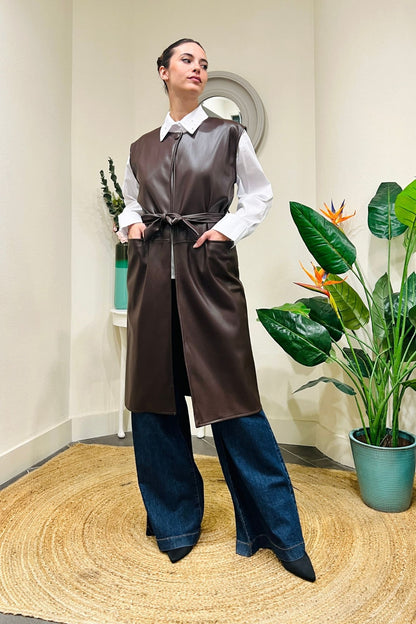 Gilet lungo eco pelle Susy mix