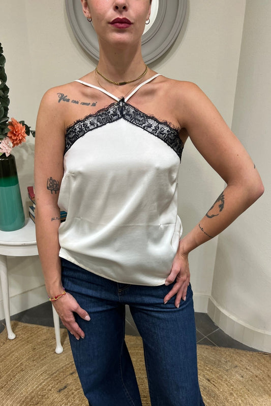 SUSY MIX Top con profili in pizzo usy mix Burro